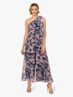 Adrianna Papell Floral Organza Jumpsuit, Navy/Pink, Navy/Pink