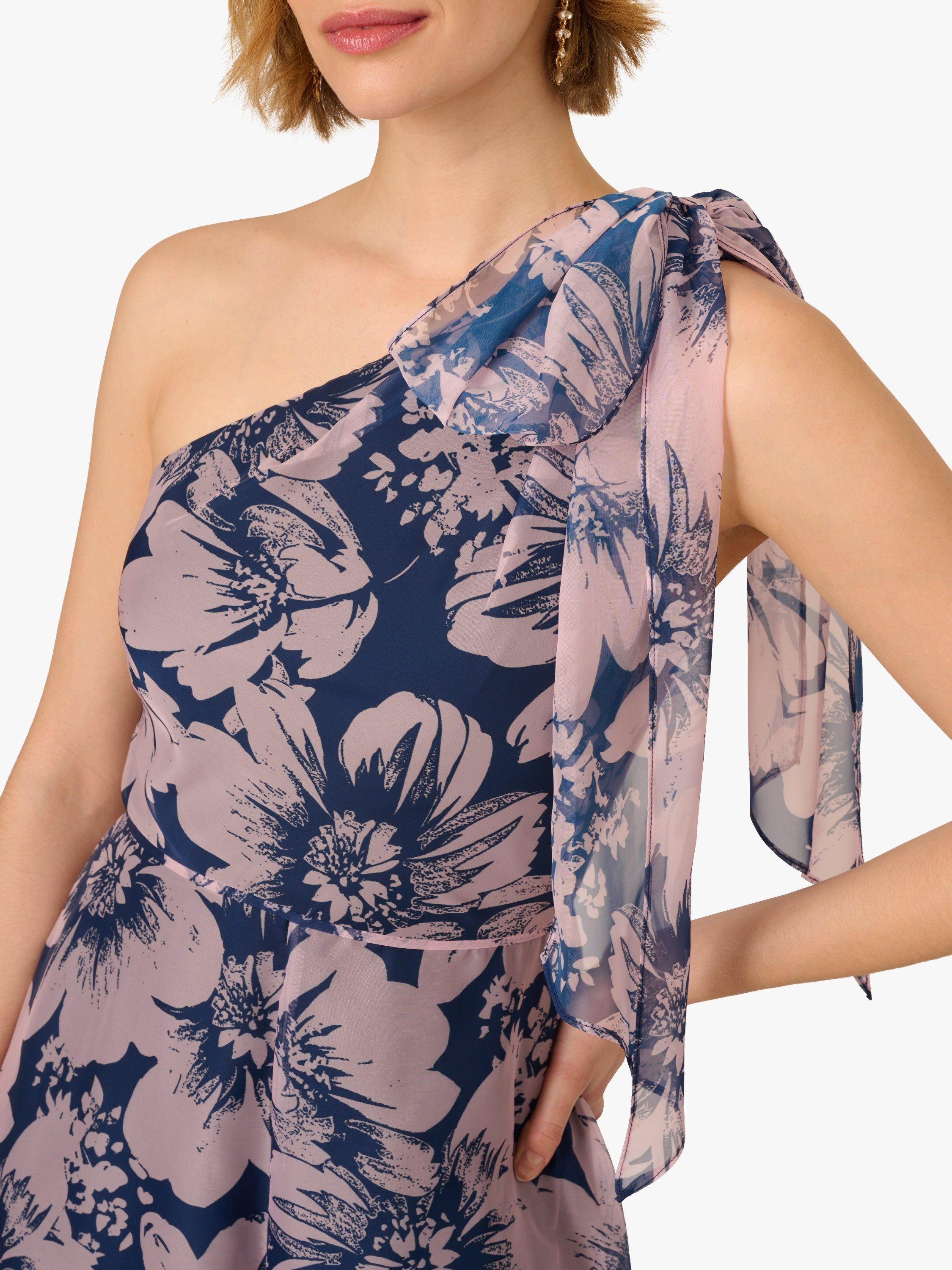 Product image 4 of 6, which shows Adrianna Papell Floral Organza Jumpsuit, Navy/Pink, 6