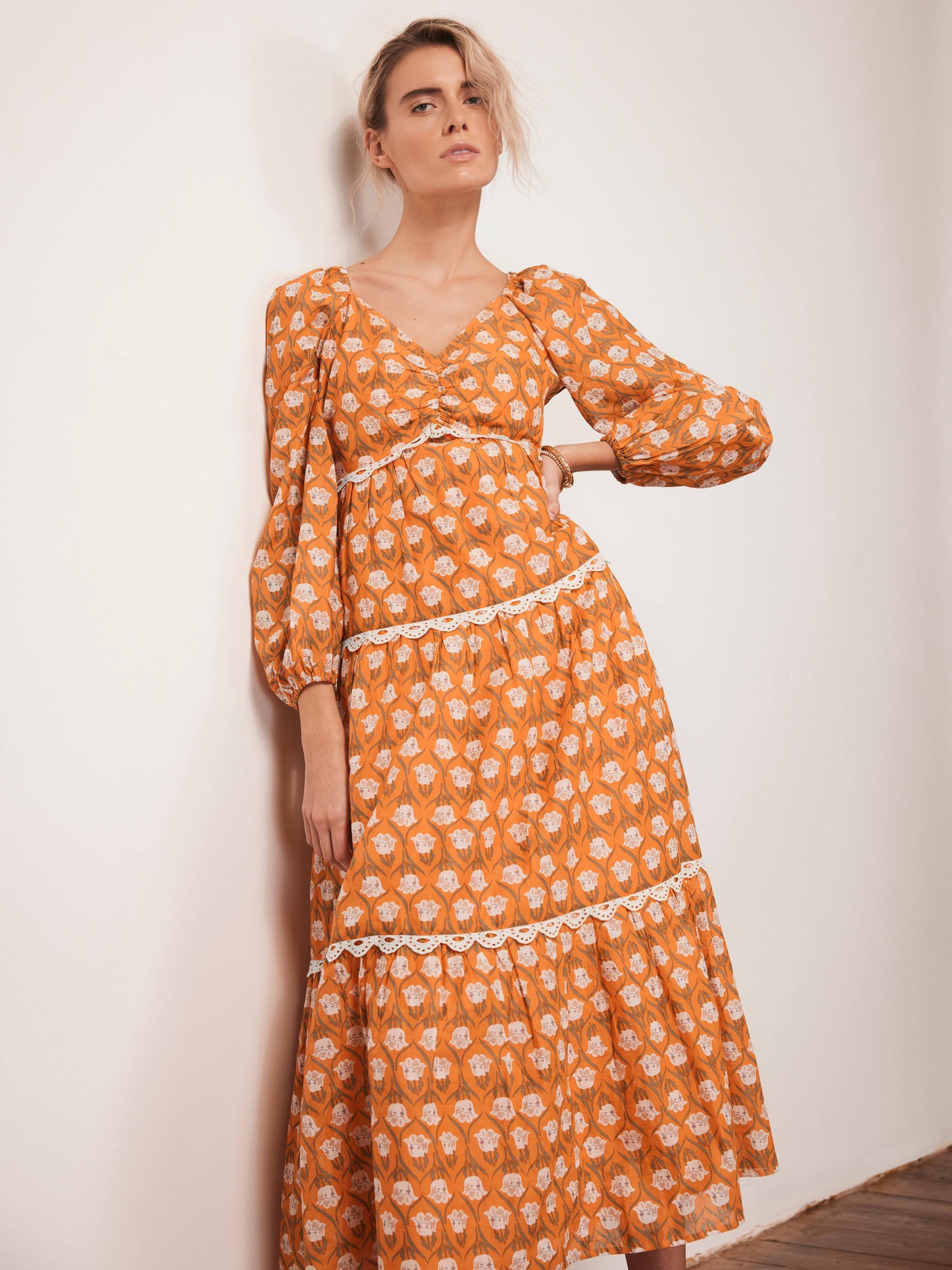 Product image 3 of 8, which shows Mint Velvet Floral Print Maxi Dress, Orange/Multi, 6