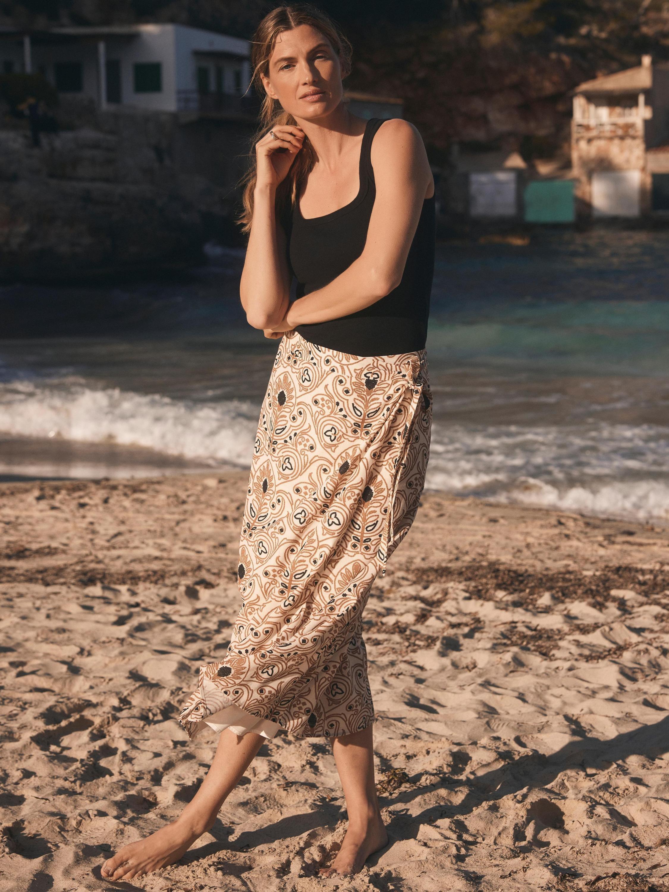 Mint Velvet Paisley Wrap Midi Skirt, Cream/Multi