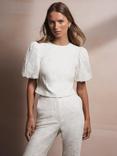 Mint Velvet Lace Puff Sleeve Top, White Ivory