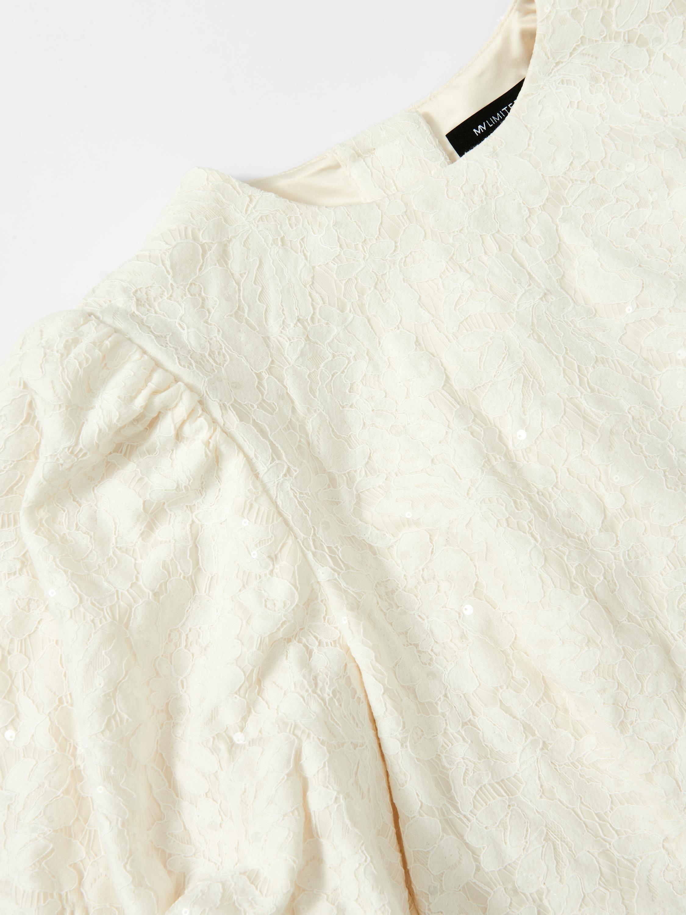 Product image 8 of 8, which shows Mint Velvet Lace Puff Sleeve Top, White Ivory, 6