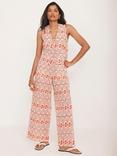 Mint Velvet Geometric Floral Wide Leg Trousers, Orange/Multi