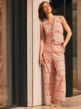 Mint Velvet Geometric Floral Wide Leg Trousers, Orange/Multi