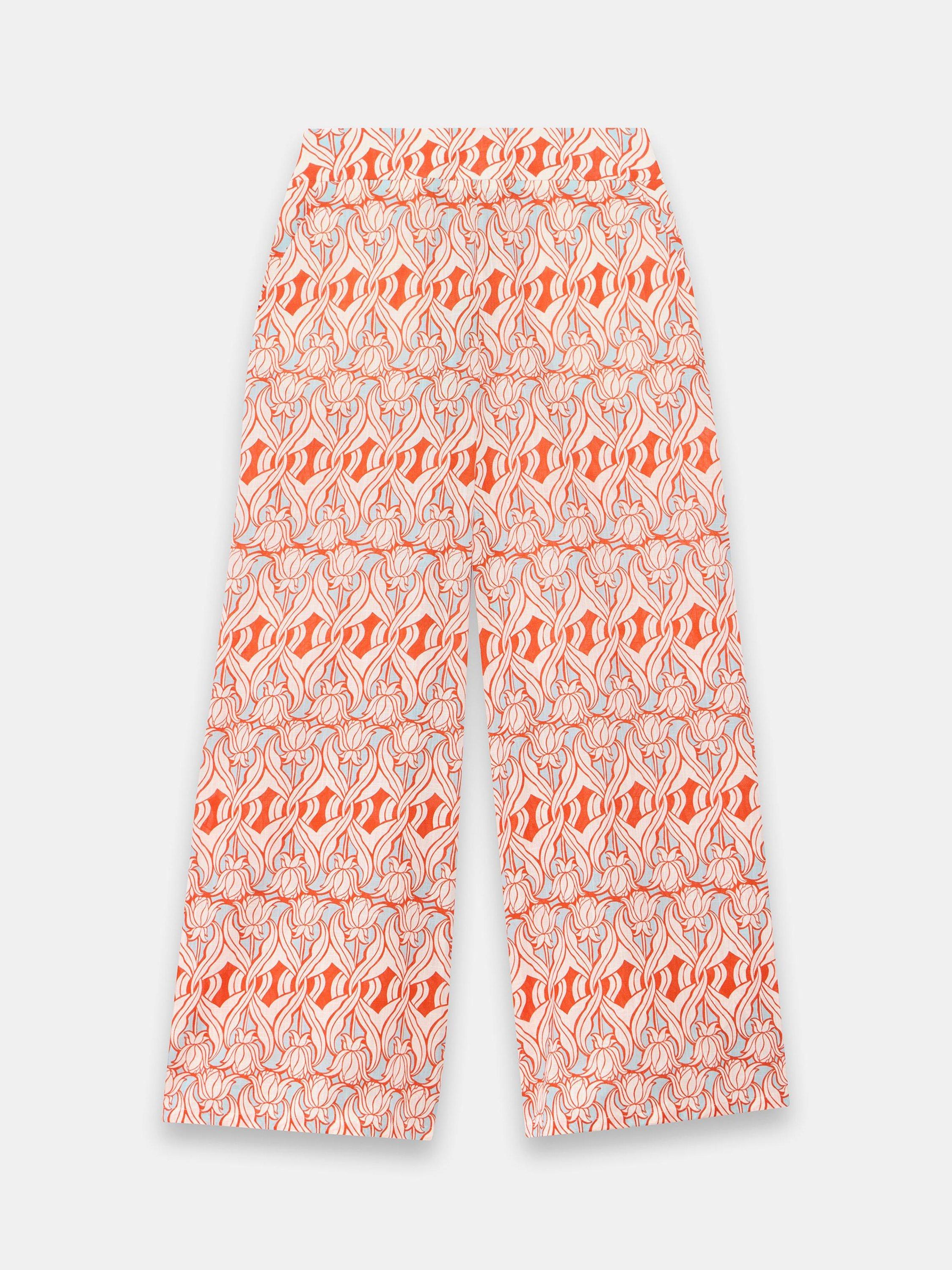 Product image 6 of 7, which shows Mint Velvet Geometric Floral Wide Leg Trousers, Orange/Multi, XS