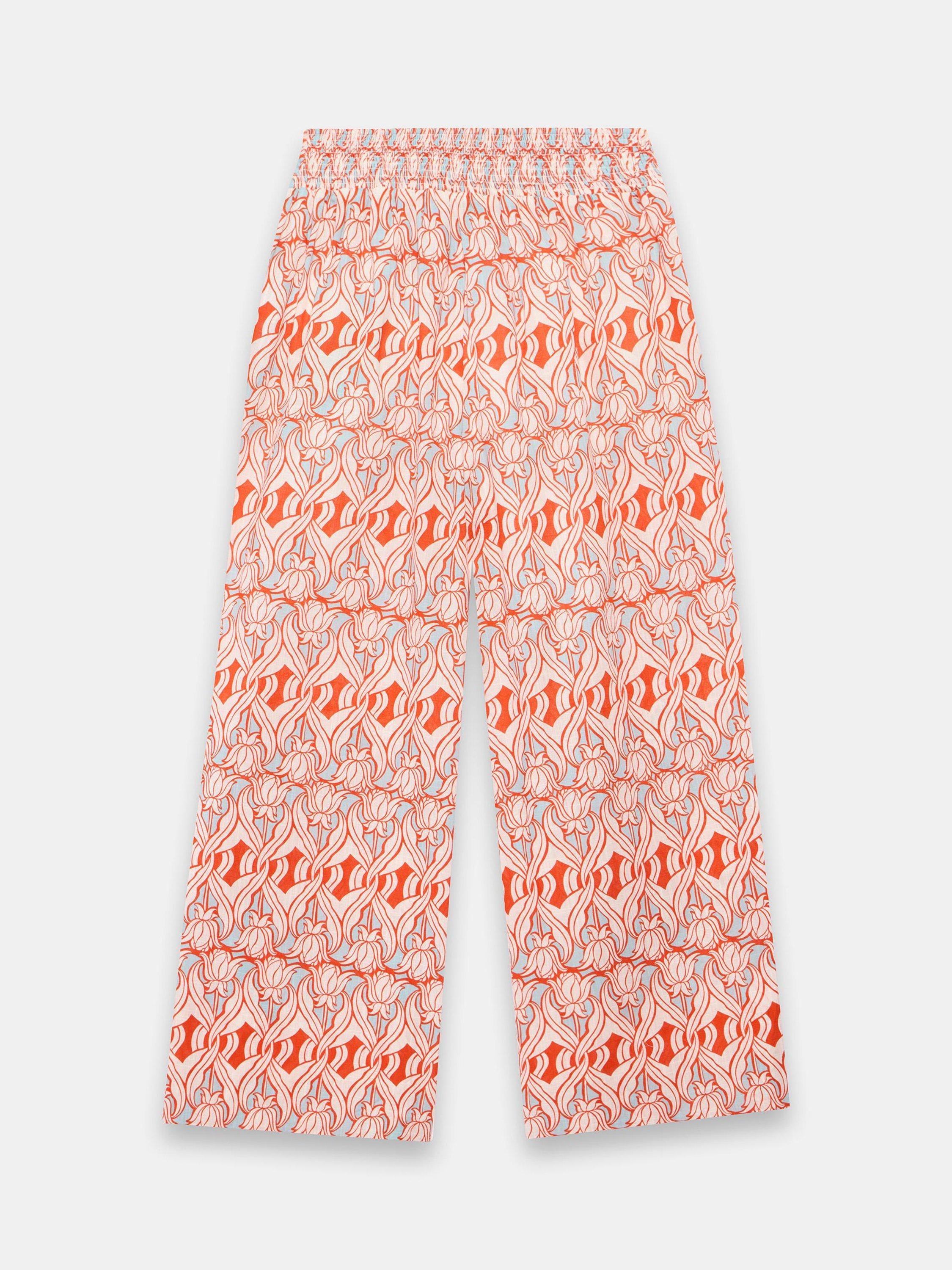 Product image 7 of 7, which shows Mint Velvet Geometric Floral Wide Leg Trousers, Orange/Multi, XS