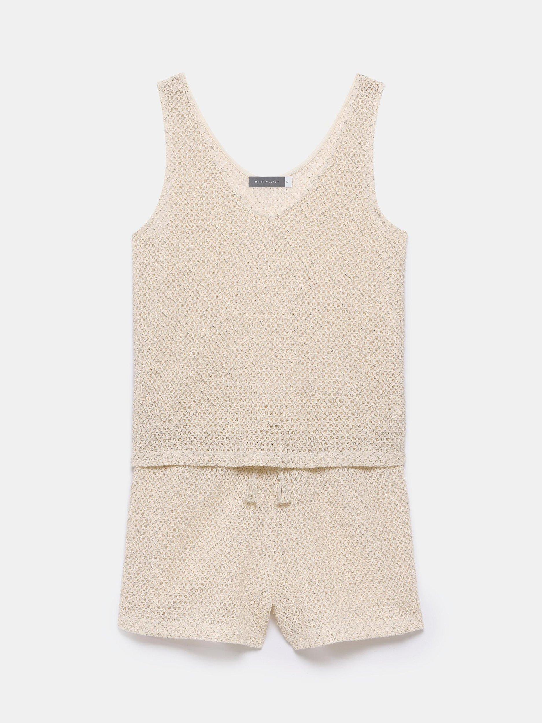 Product image 7 of 8, which shows Mint Velvet Gold Metallic Loose Fit Cotton Blend Beach Set, Gold, XS