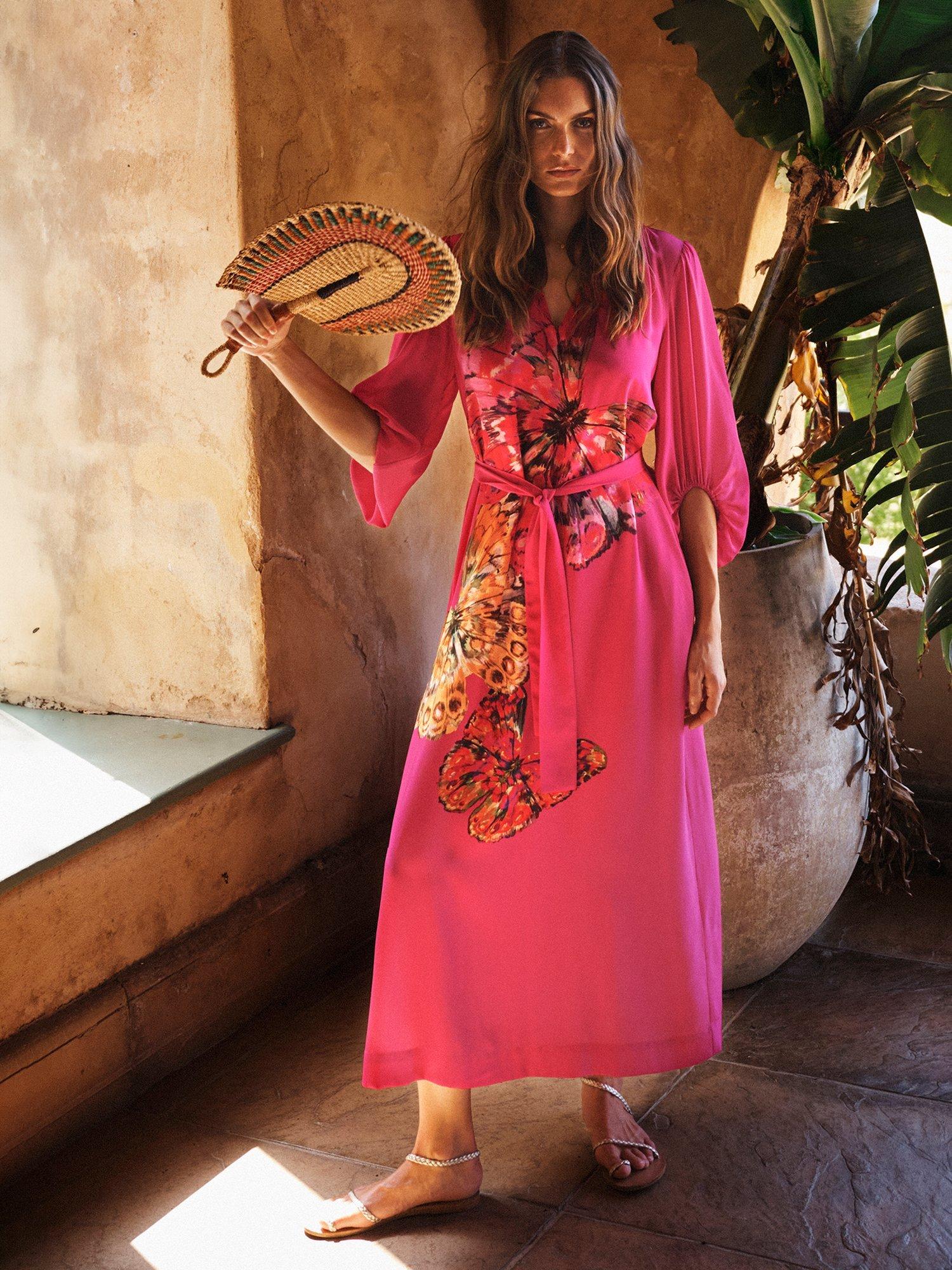 Product image 4 of 8, which shows NRBY Ines Butterfly Pure Silk Dress, Pink/Multi, XS