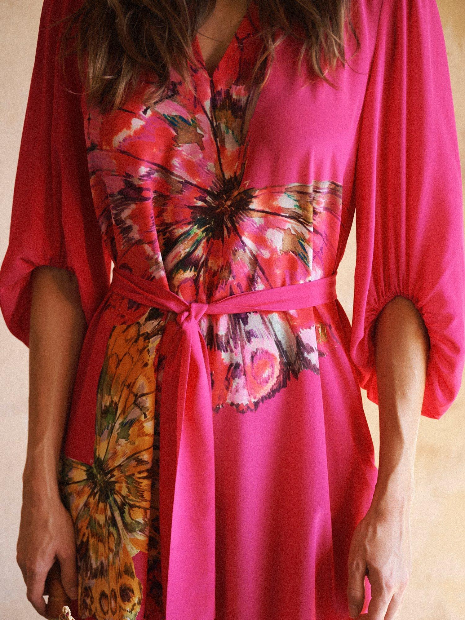 Product image 7 of 8, which shows NRBY Ines Butterfly Pure Silk Dress, Pink/Multi, XS