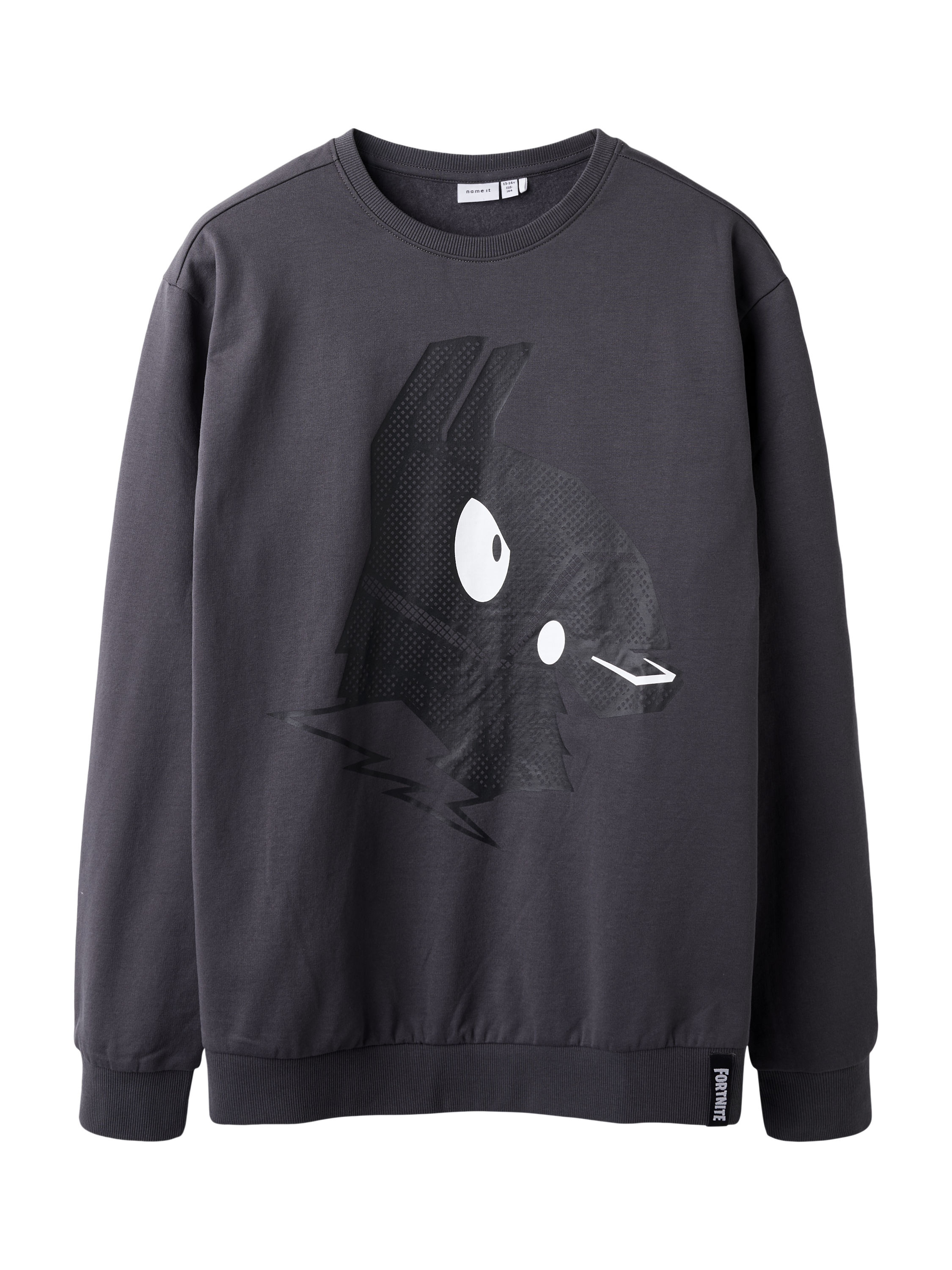 Product image 1 of 3, which shows NAME IT Kids' Cotton Blend Long Sleeved Fortnite Sweatshirt, Forged Iron, 6 years