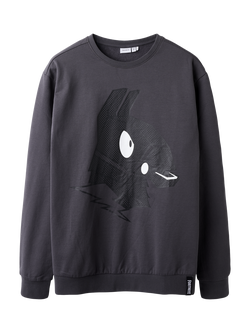 NAME IT Kids' Cotton Blend Long Sleeved Fortnite Sweatshirt, Forged Iron, Forged Iron