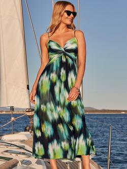 Sosandar Abstract Floral Fit And Flare Midi Jersey Dress, Black/Multi