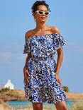 Sosandar Animal Print Bardot Neck Tiered Crinkle Frill Dress