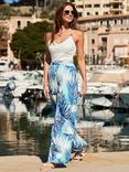 Sosandar Tropical Palm Print Wide Leg Satin Trousers