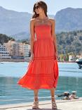 Sosandar Crinkle Lace Detail Tiered Cotton Bandeau Dress