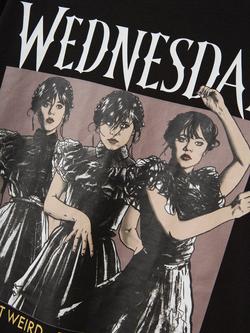 NAME IT Kids' Cotton Wednesday Addams T-Shirt, Black - view 2, Black