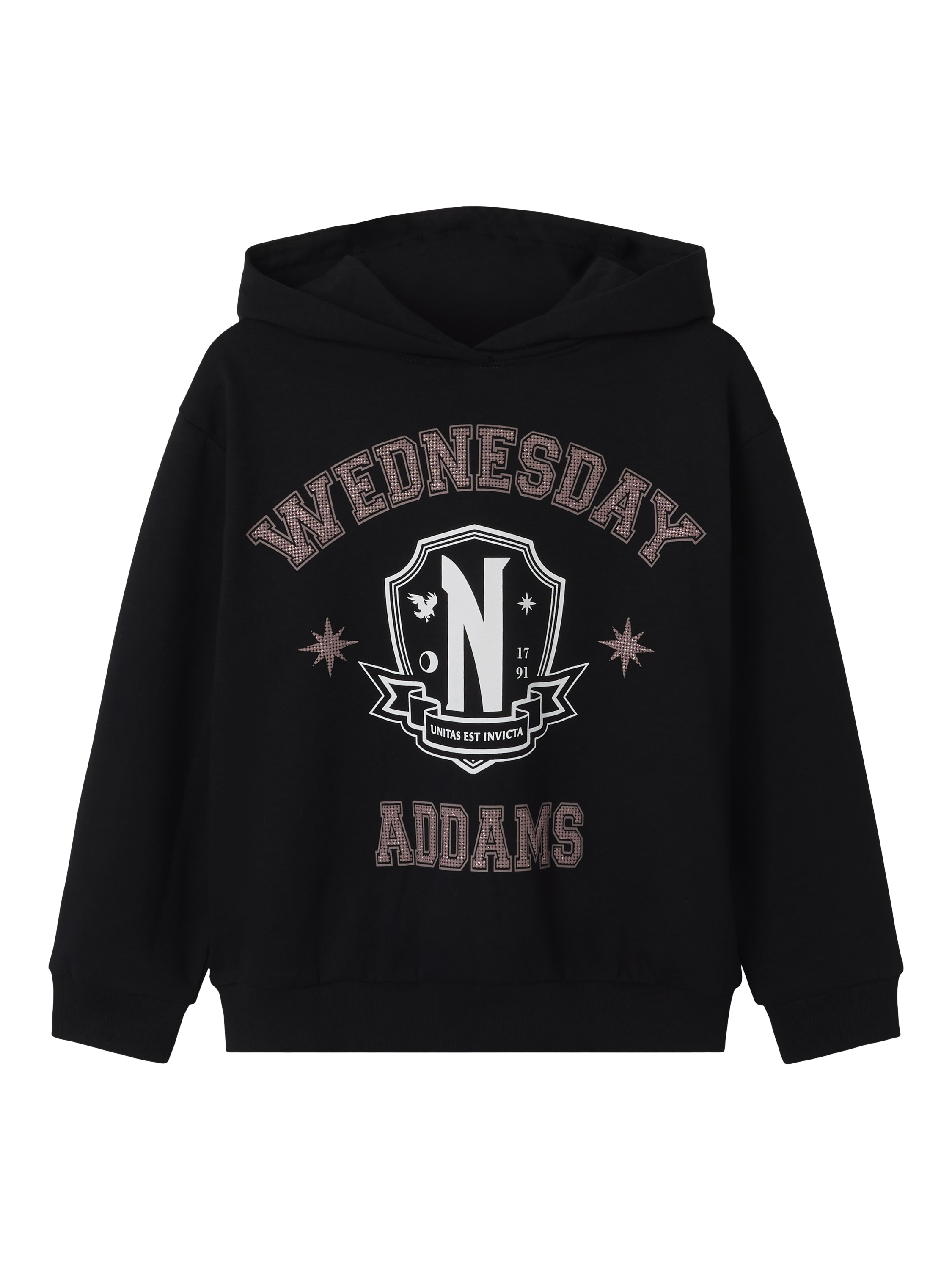Product image 1 of 3, which shows NAME IT Kids' Cotton Blend Wednesday Addams Sweatshirt, Black, 7-8 years