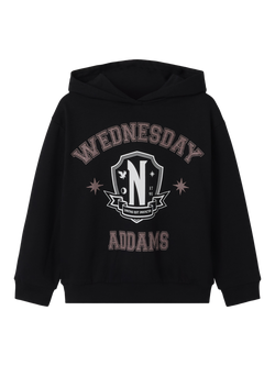 NAME IT Kids' Cotton Blend Wednesday Addams Sweatshirt, Black, Black