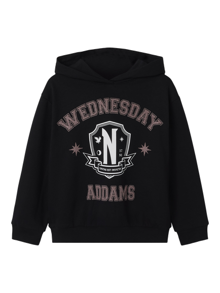 NAME IT Kids' Cotton Blend Wednesday Addams Sweatshirt, Black, Black