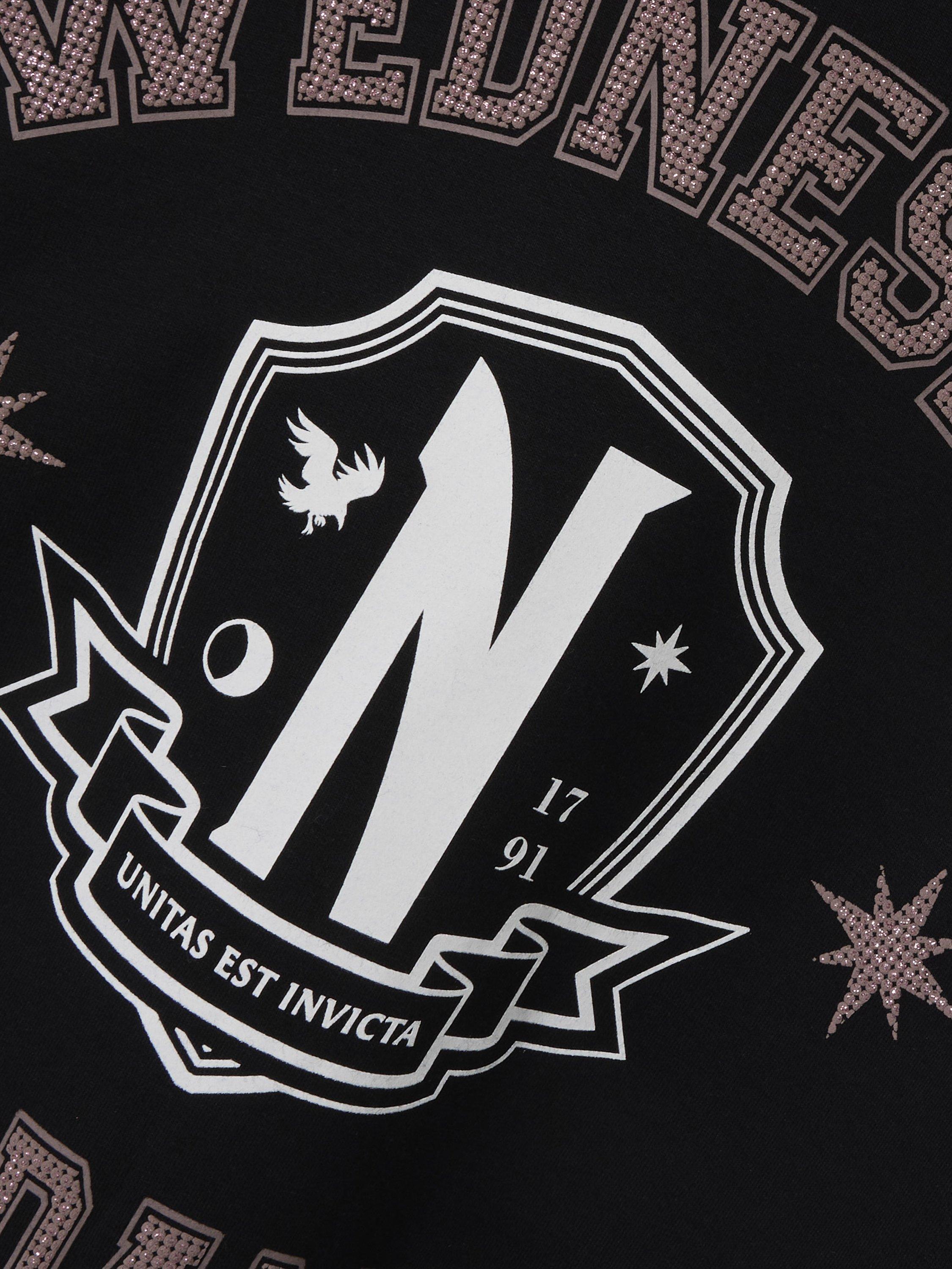 Product image 2 of 3, which shows NAME IT Kids' Cotton Blend Wednesday Addams Sweatshirt, Black, 7-8 years
