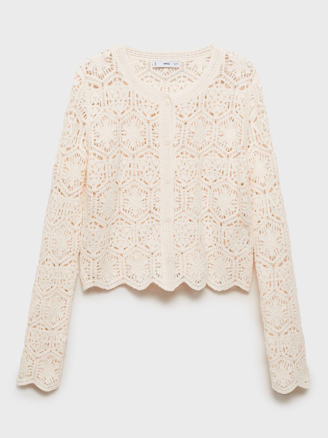 Product image 3 of 6, which shows Mango Garden Crochet Cardigan, Light Beige, S
