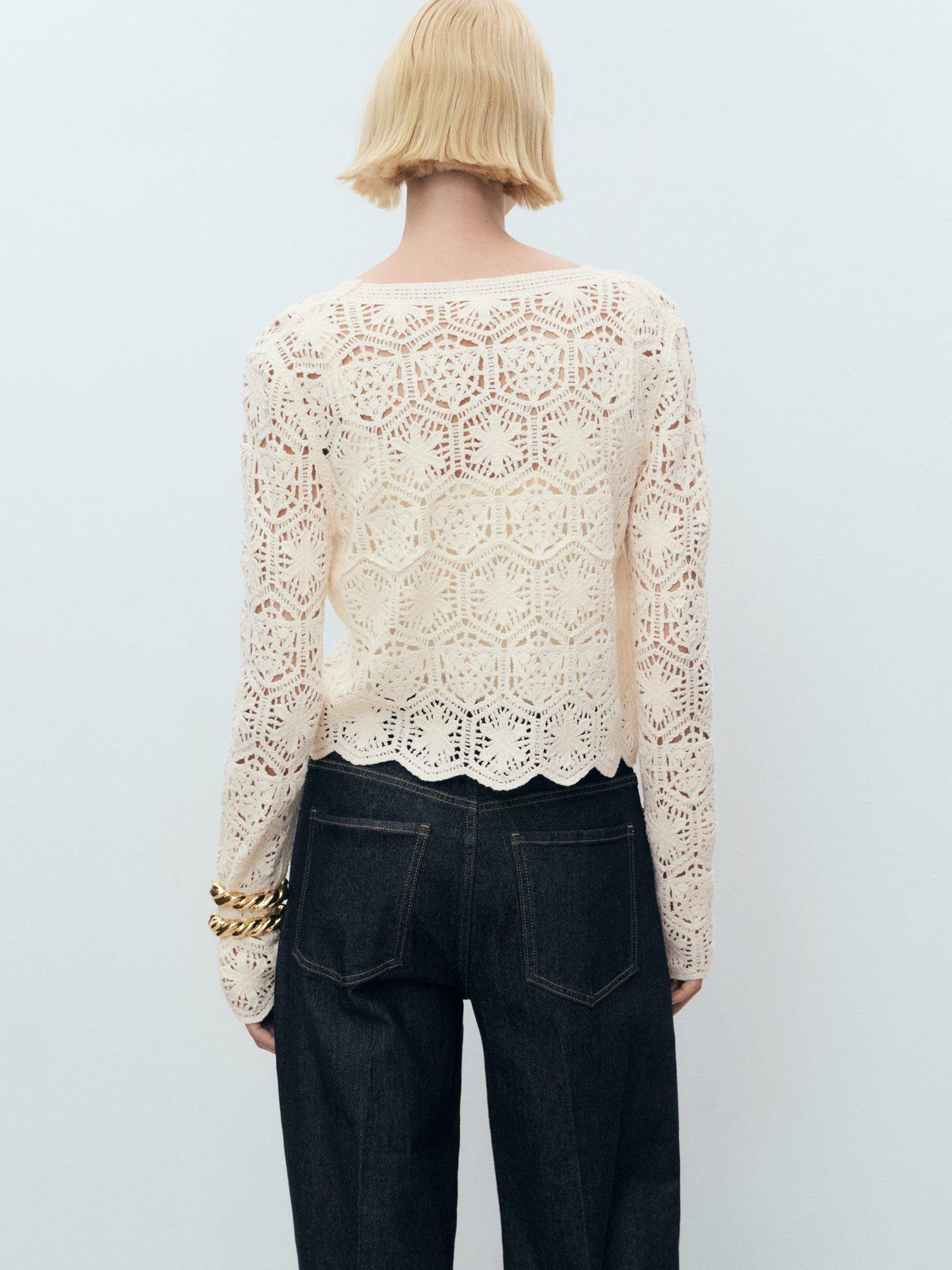 Product image 4 of 6, which shows Mango Garden Crochet Cardigan, Light Beige, S