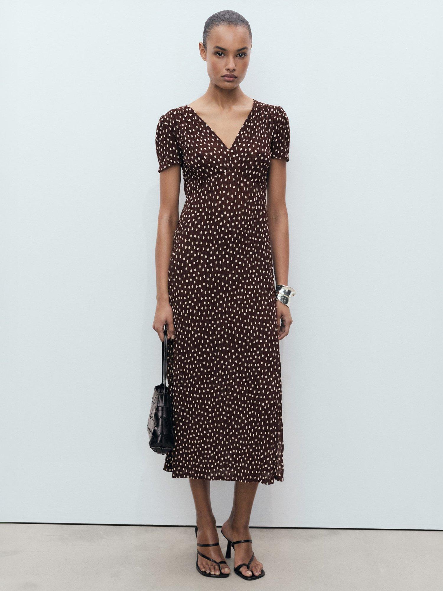 Mango Pomi Polka Dot Midi Dress, Brown/Multi