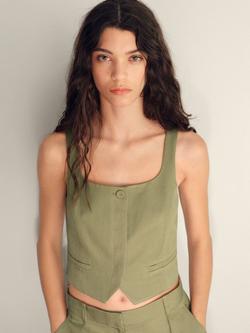 Mango Max Single Button Waistcoat, Khaki