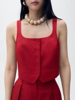 Mango Max Linen Blend Square Neck Waistcoat - view 2, Dark Red