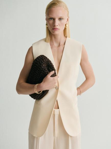 Mango Mire Longline Waistcoat, Vanilla, Vanilla