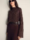 Mango Garden Crochet Floral Top, Dark Brown