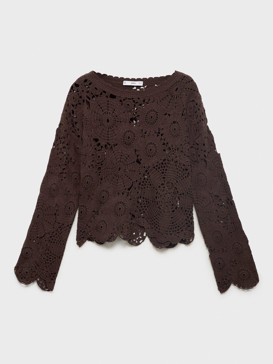 Product image 3 of 7, which shows Mango Garden Crochet Floral Top, Dark Brown, M