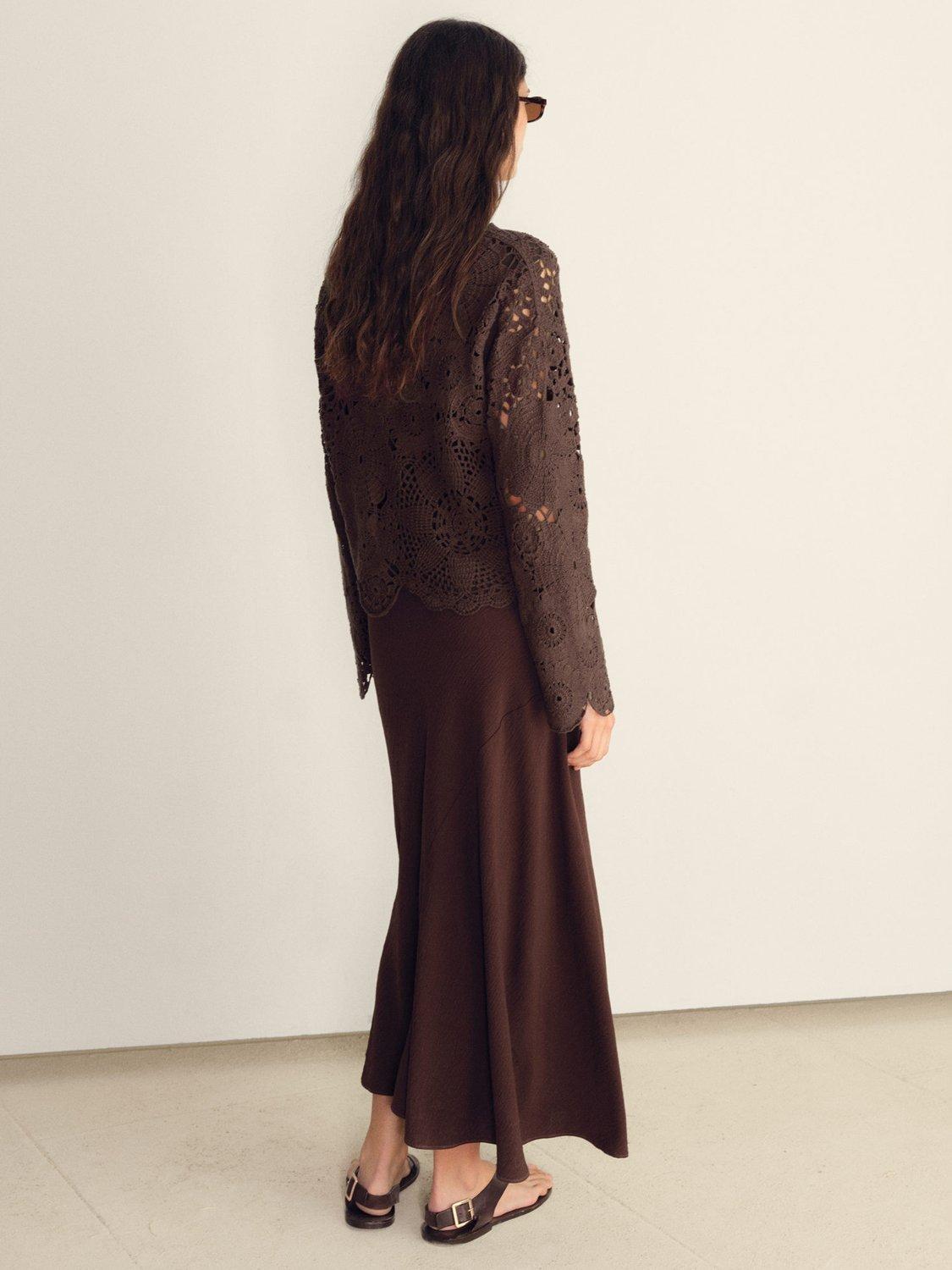 Product image 4 of 7, which shows Mango Garden Crochet Floral Top, Dark Brown, M