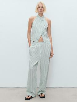 Mango Lauri Stripe Wrap Top, Green, Green