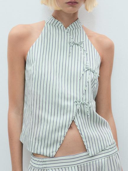 Mango Lauri Stripe Wrap Top, Green - view 2, Green
