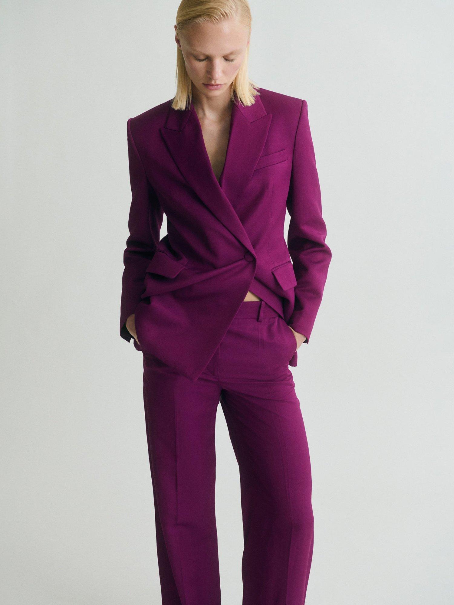 Product image 6 of 7, which shows Mango Anna Tailored Trousers, Bright Pink, 6