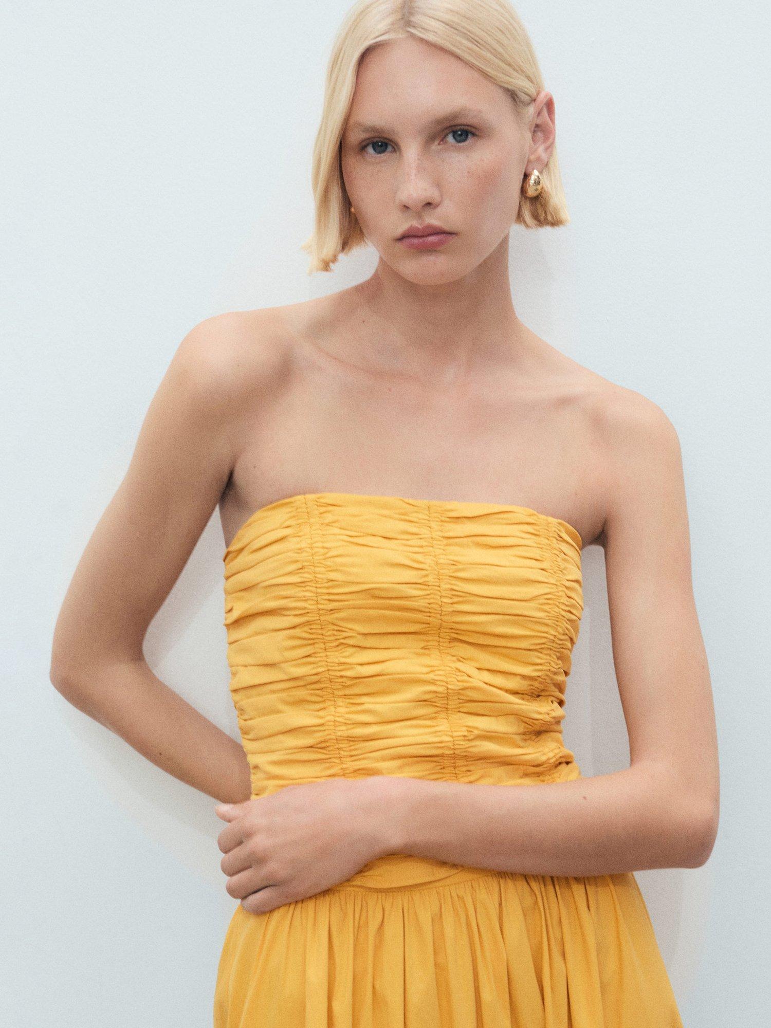 Product image 1 of 8, which shows Mango Sunny Gathered Bandeau Top, Medium Yellow, L