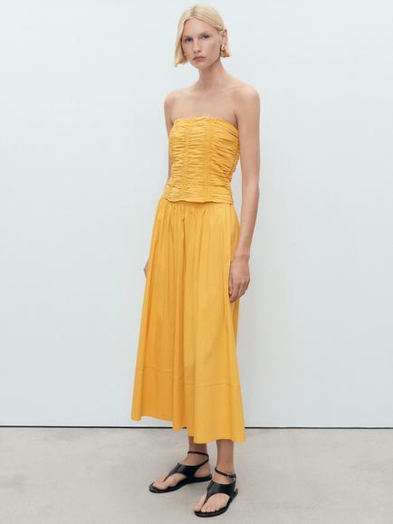 Mango Sunny Gathered Bandeau Top, Medium Yellow - view 2, Medium Yellow