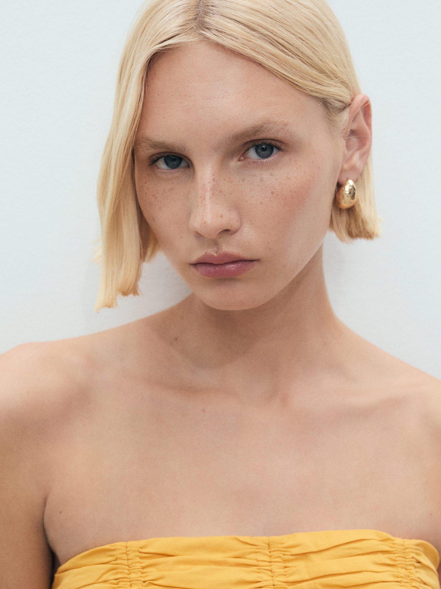 Product image 6 of 8, which shows Mango Sunny Gathered Bandeau Top, Medium Yellow, L