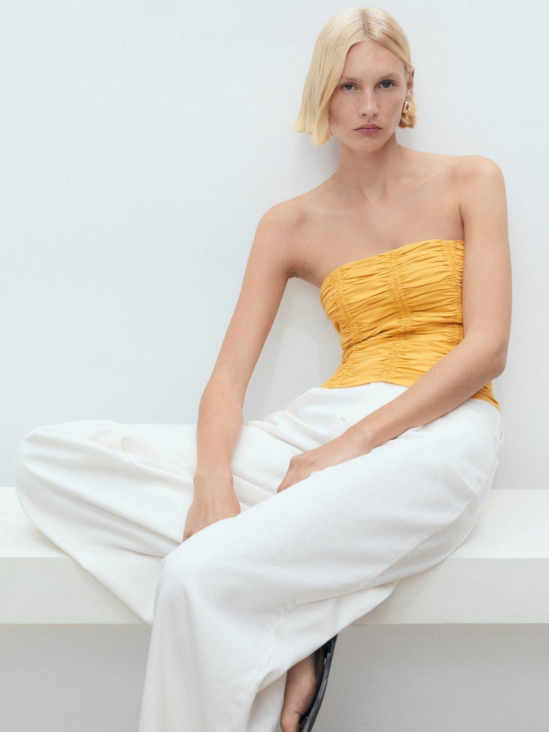 Product image 7 of 8, which shows Mango Sunny Gathered Bandeau Top, Medium Yellow, L