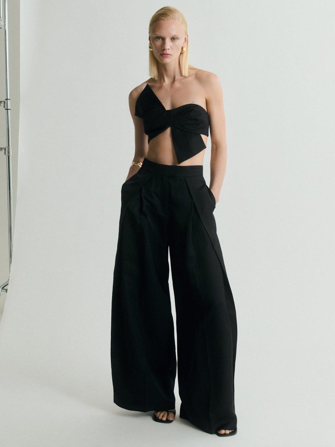 Product image 2 of 8, which shows Mango Danielle Wide Leg Trousers, Black, 6