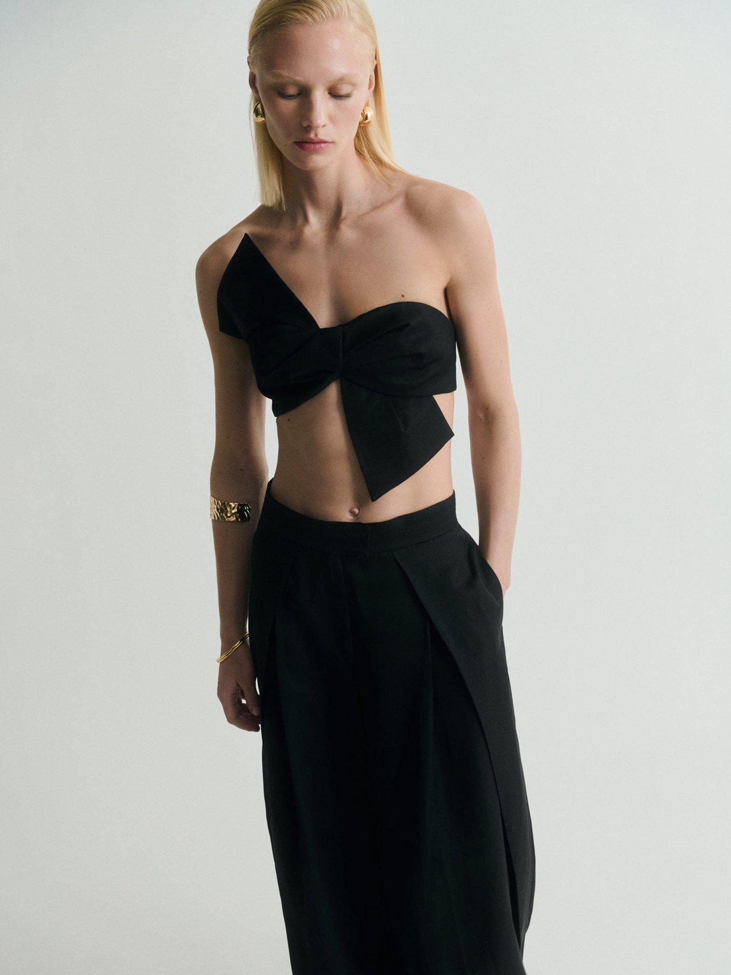 Product image 6 of 8, which shows Mango Danielle Wide Leg Trousers, Black, 6