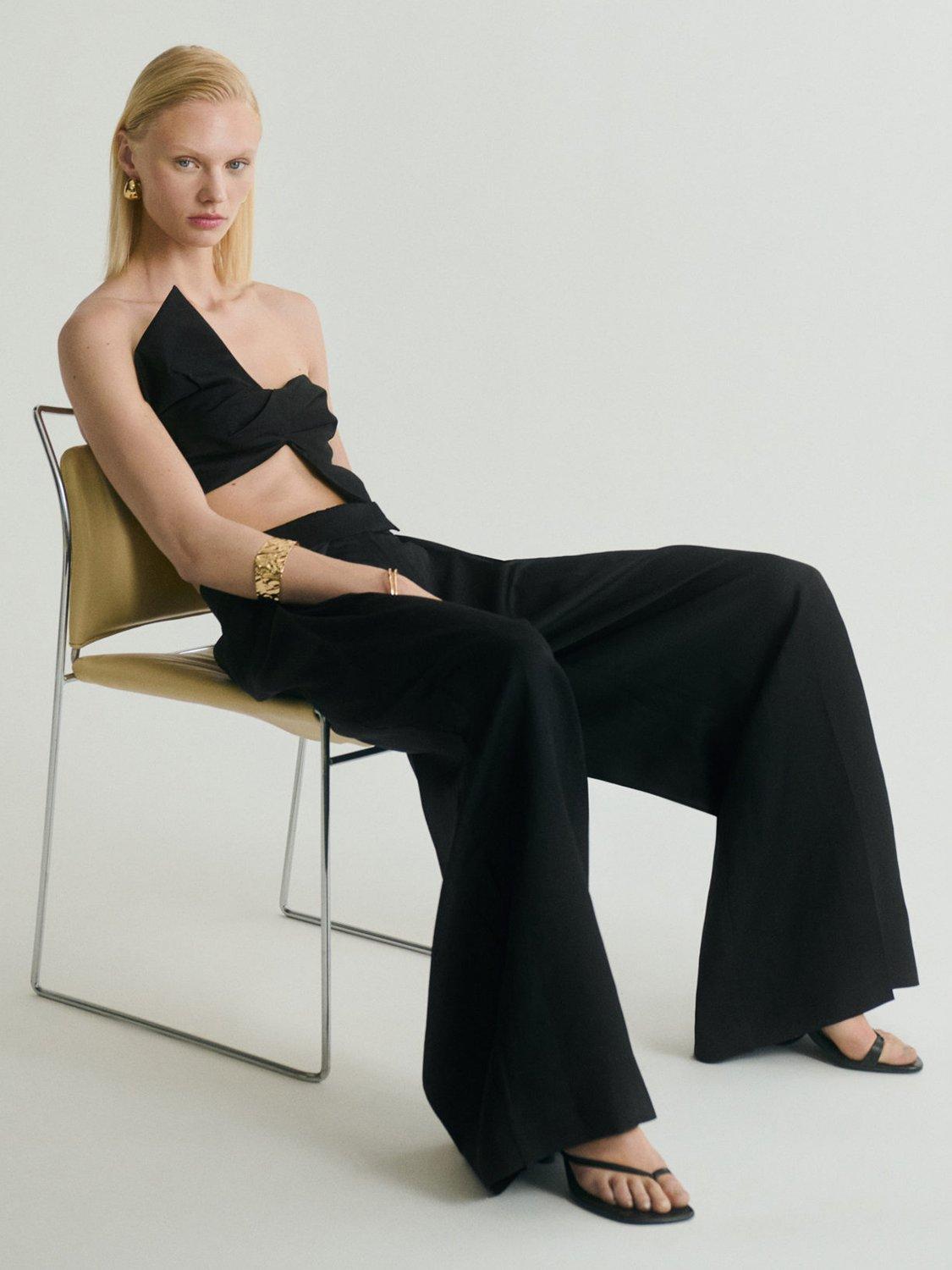 Product image 7 of 8, which shows Mango Danielle Wide Leg Trousers, Black, 6
