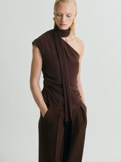 Mango Grace Pleat Detail Trousers, Dark Brown - view 2, Dark Brown