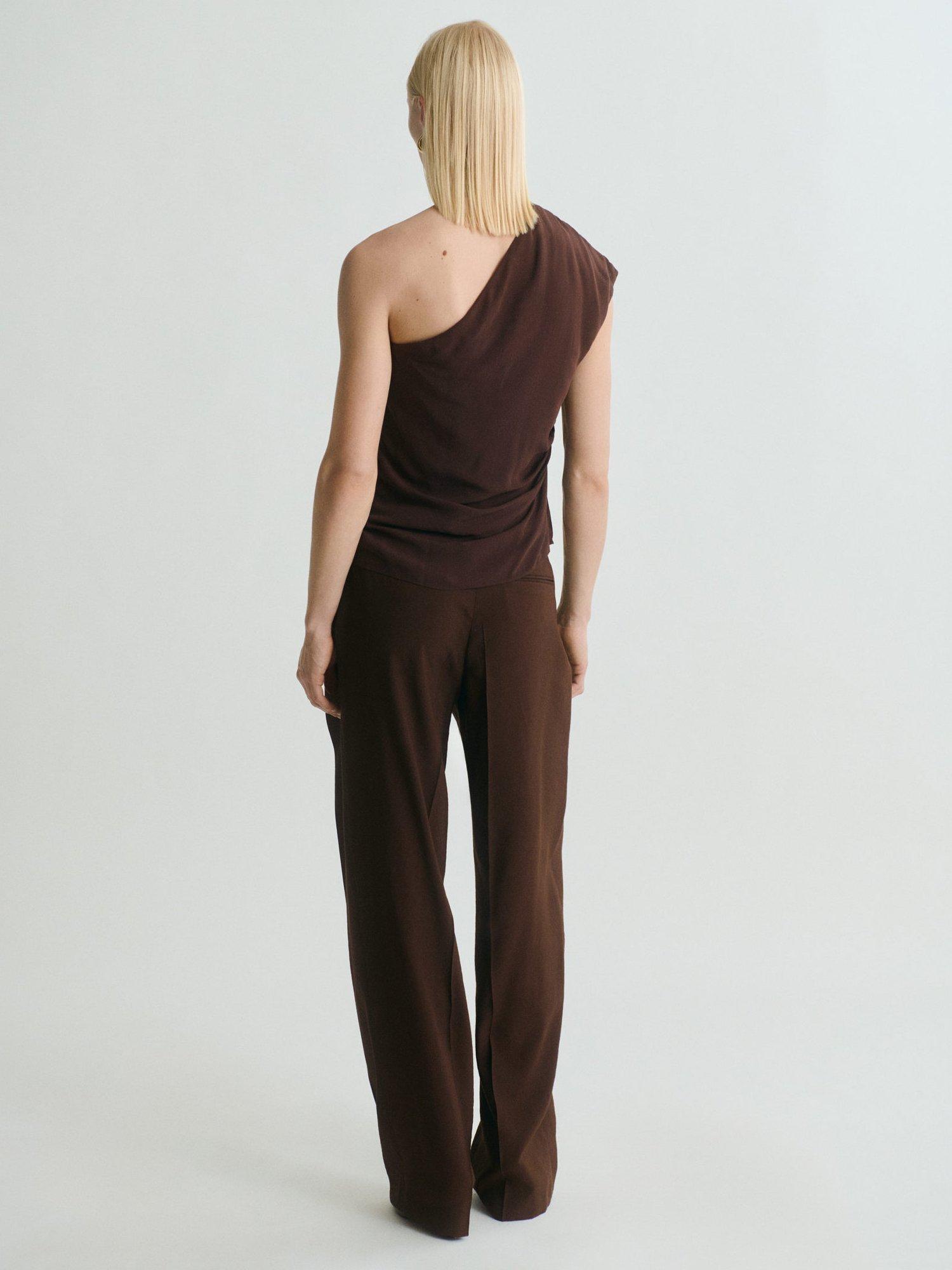 Product image 4 of 7, which shows Mango Grace Pleat Detail Trousers, Dark Brown, 4
