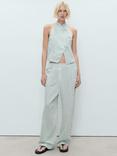Mango Lauri Stripe Wide Leg Trousers, Green