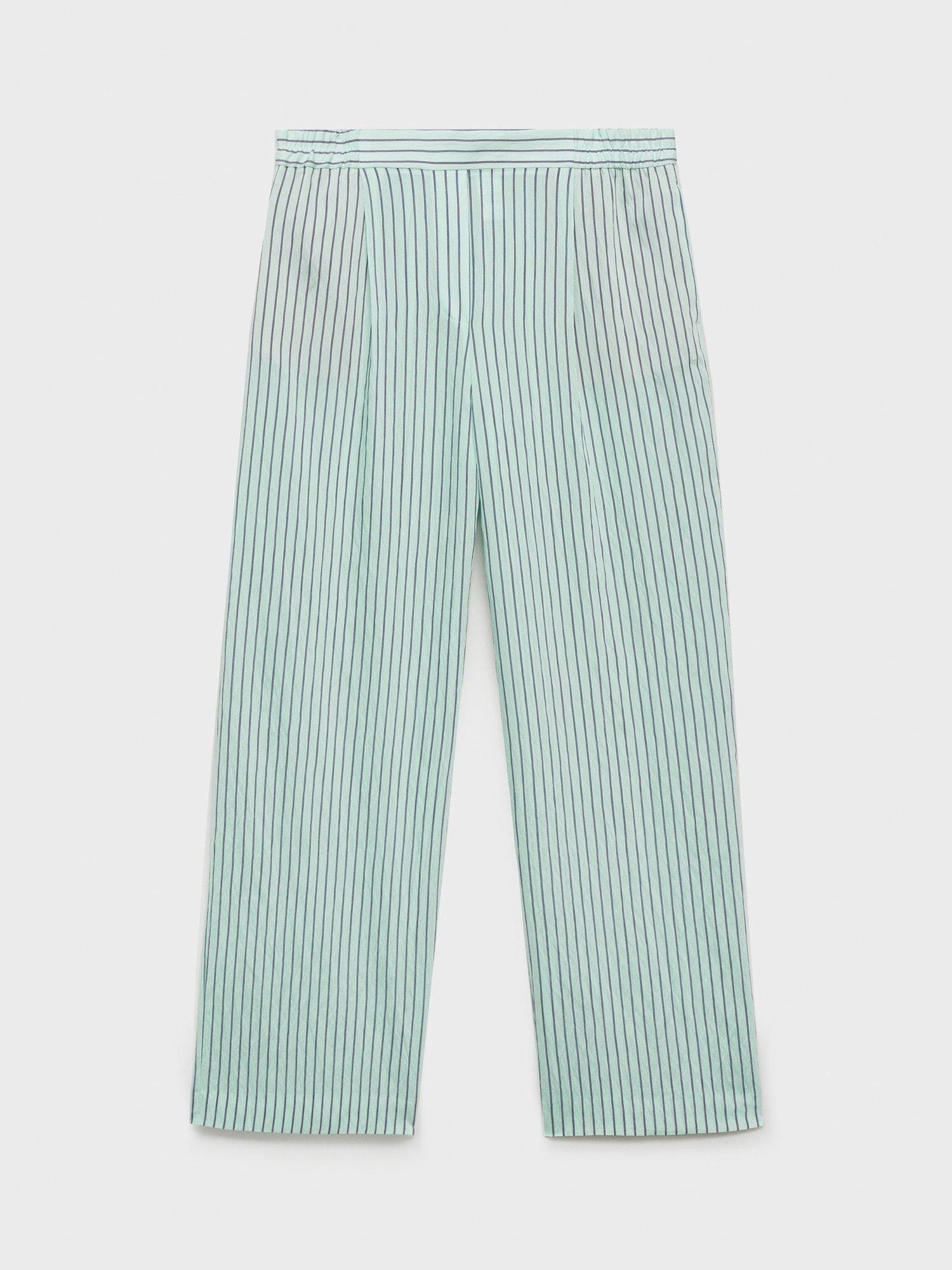 Product image 3 of 7, which shows Mango Lauri Stripe Wide Leg Trousers, Green, L