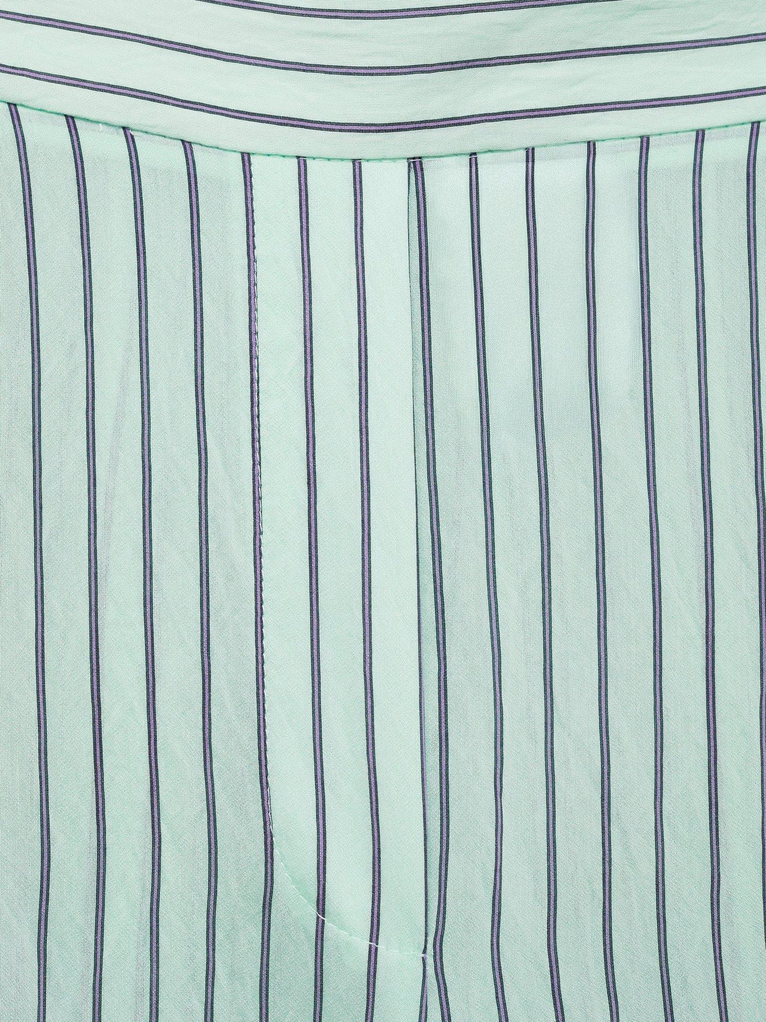 Product image 7 of 7, which shows Mango Lauri Stripe Wide Leg Trousers, Green, L
