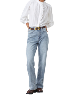 SUNCOO Lace Detail Voile Stripe Cotton Blouse, White, White