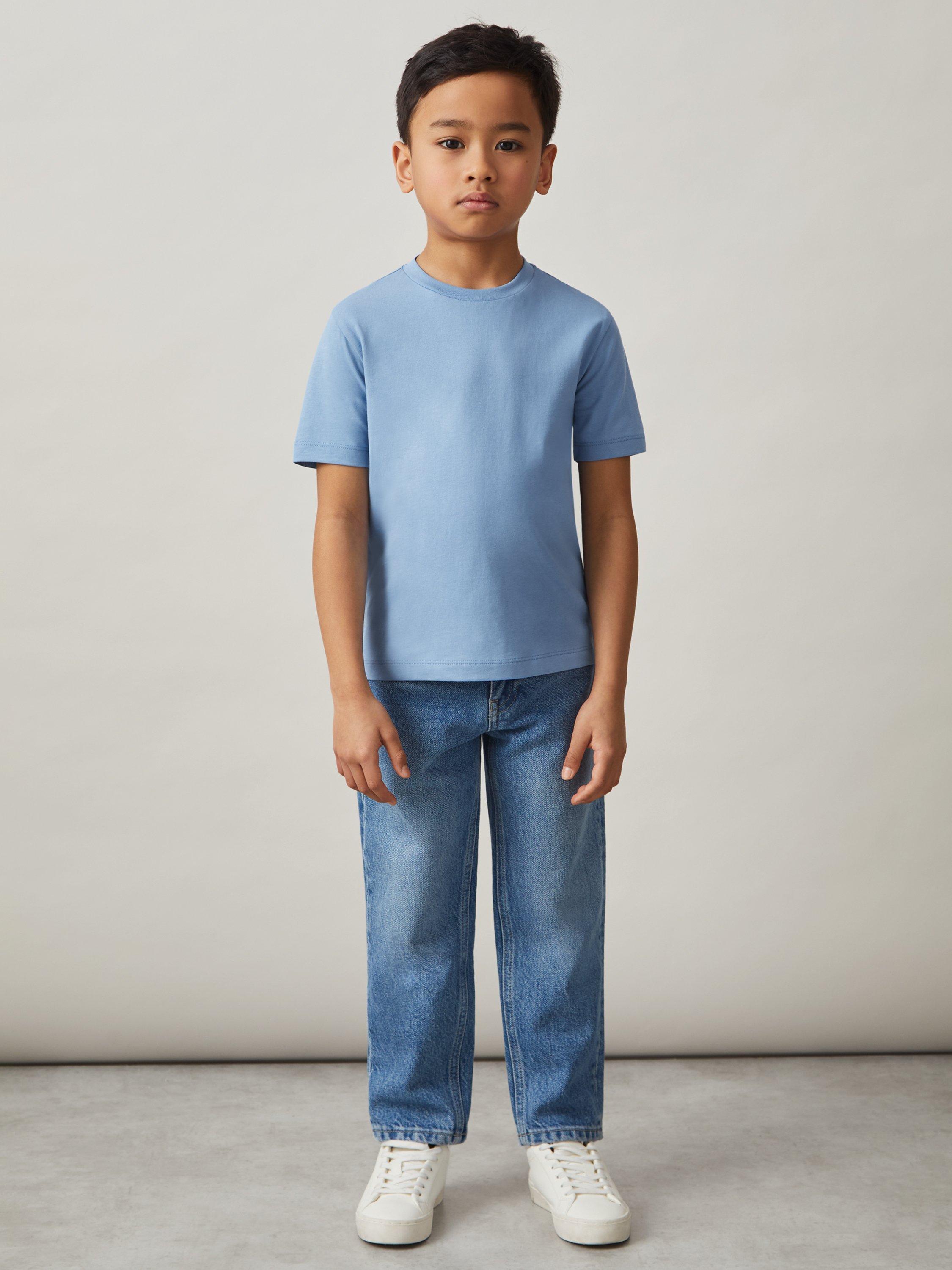 Reiss Kids' Honor Cotton Round Neck T-Shirt, Dusty Blue